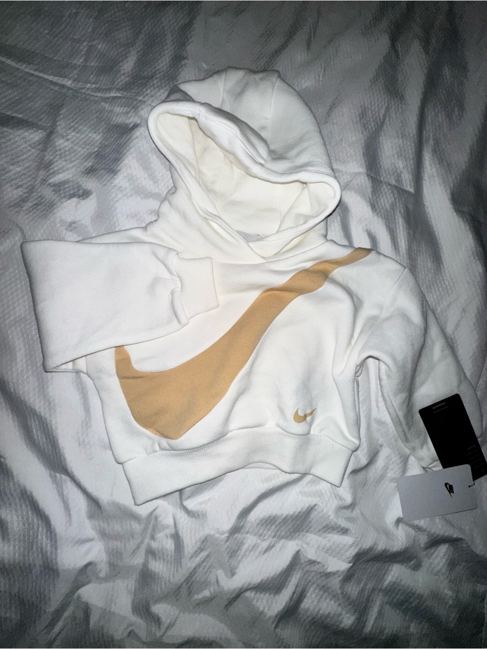 Nike White Toddler Girls Hoodie with Beige Swoosh